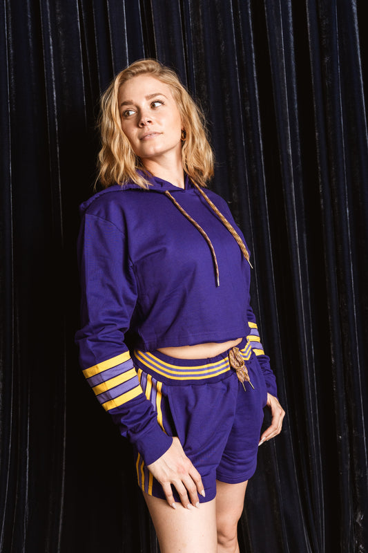 Sher Vintage Arm Stripe Crop Hoodie