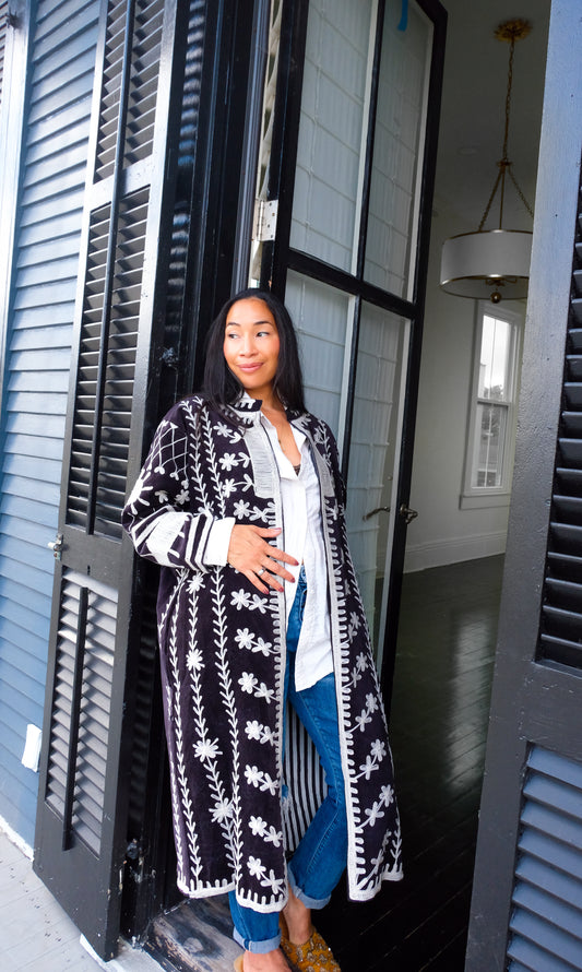 Atlas Long Velvet Reversible Suzani Coat