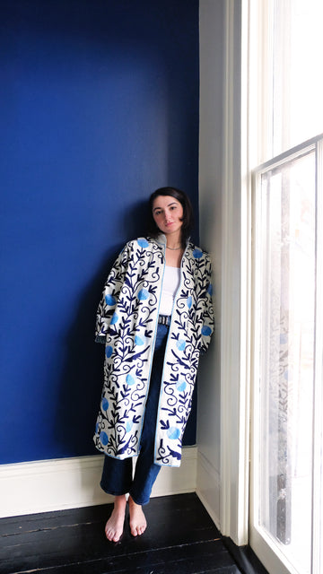 Azure Long Canvas Reversible Suzani Coat