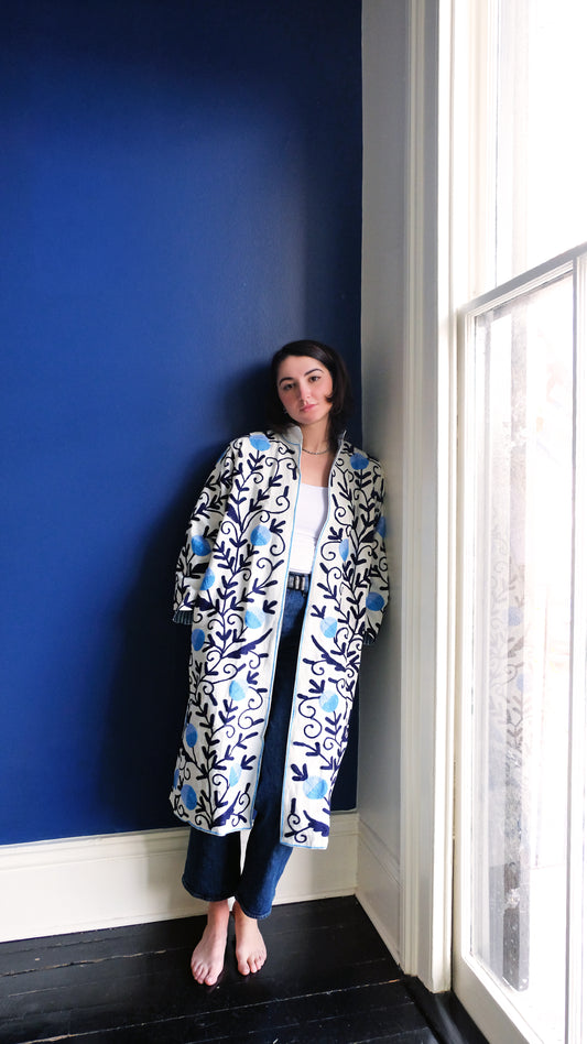 Azure Long Canvas Reversible Suzani Coat