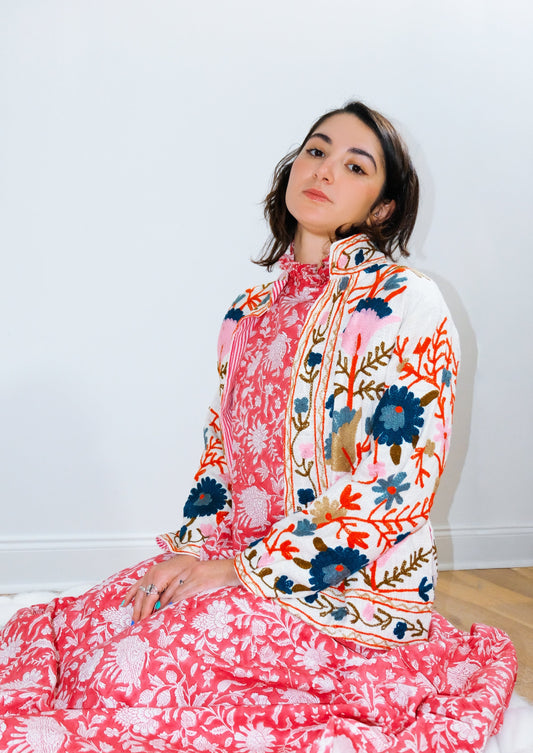 Damascus Short Cotton Slub Reversible Suzani Jacket