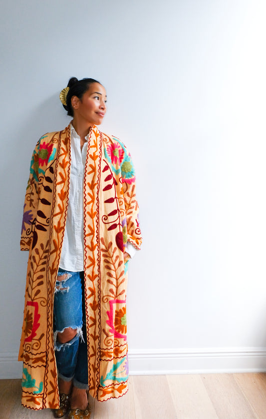 Persimmon Long Canvas Reversible Suzani Coat