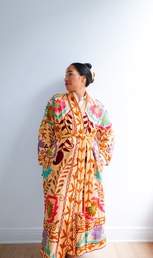 Persimmon Long Canvas Reversible Suzani Coat