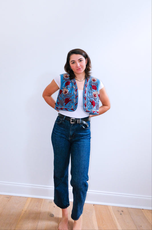 Mist Short Velvet Reversible Suzani Vest