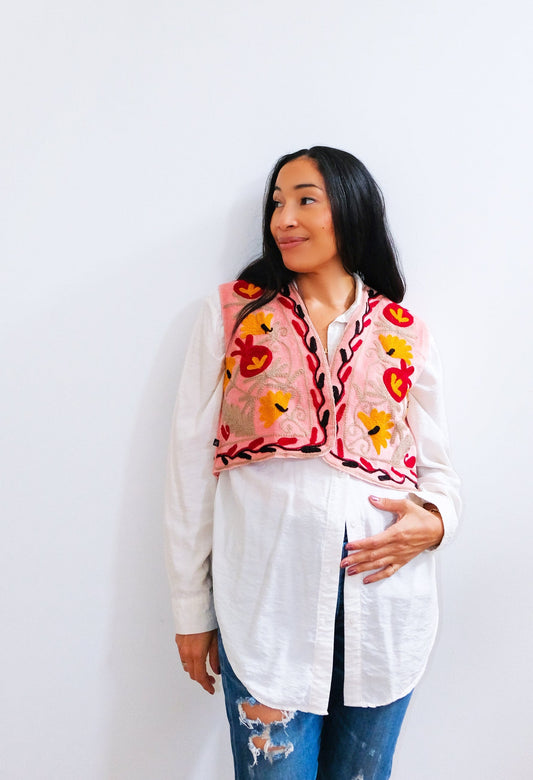 Pomegranate Short Velvet Reversible Suzani Vest
