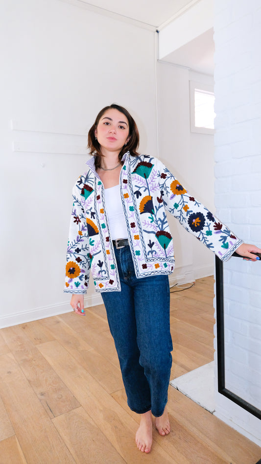 Bacchanalia Short Cotton Slub Reversible Suzani Jacket