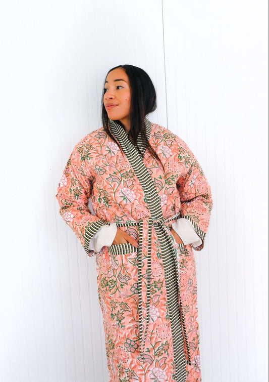 Apricot Long Reversible Quilted Coat