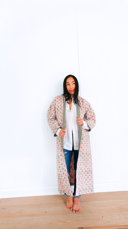 Apricot Long Reversible Quilted Coat