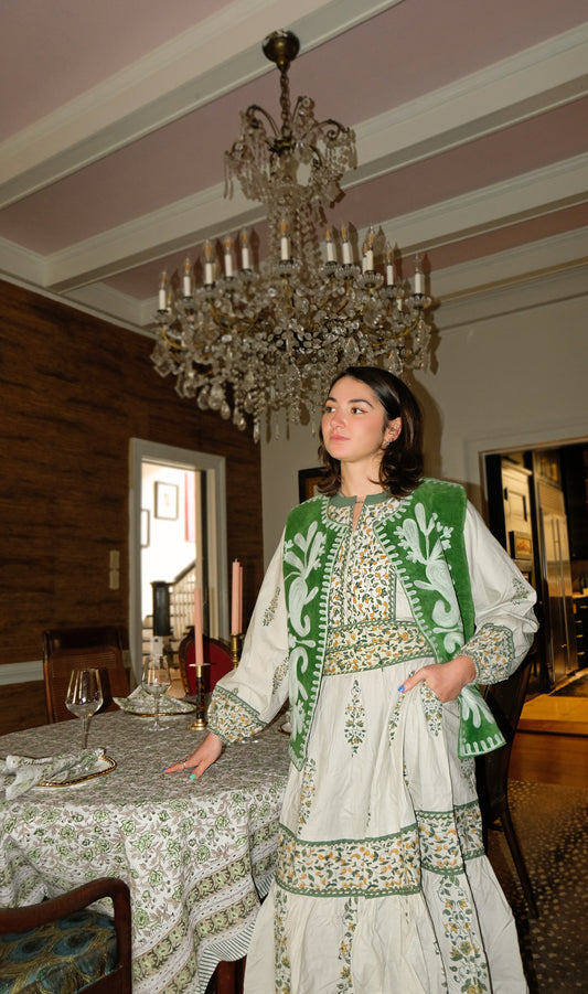Verdant Long Velvet Reversible Suzani Vest
