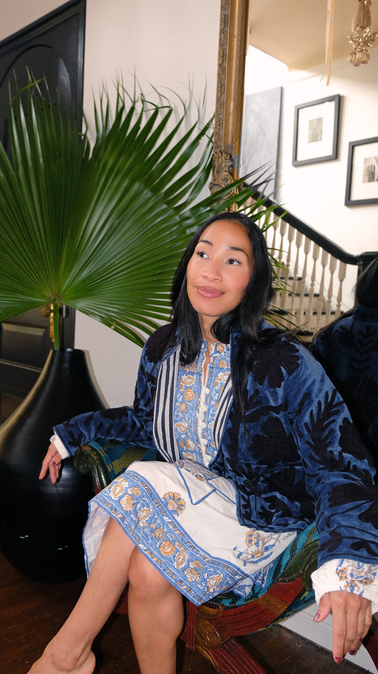 Indigo Short Velvet Reversible Suzani Jacket