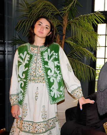 Verdant Long Velvet Reversible Suzani Vest