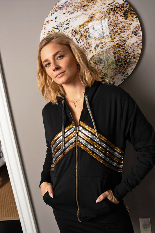 Eclipse Sequin Chevron Chest Stripe Full Zip